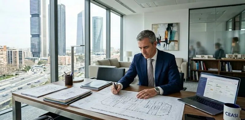 Director de Seguridad revisando informes en su despacho
